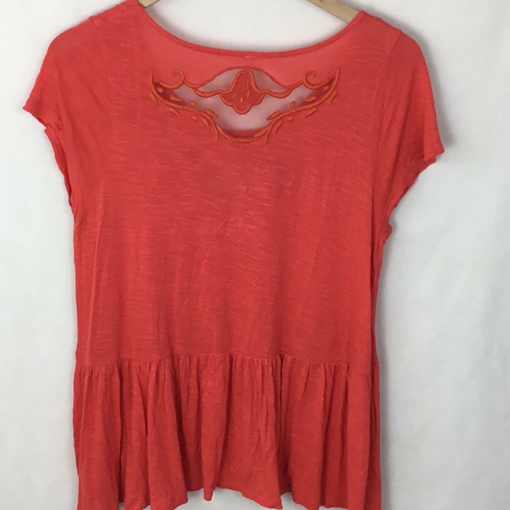 FREE PEOPLE Red Sheer Embroidered Short Sleeve - Picture 5 of 10